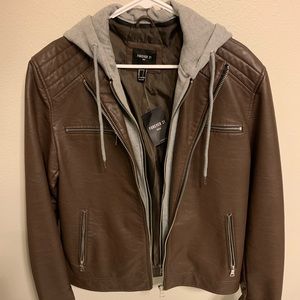 Leather hooded jacket